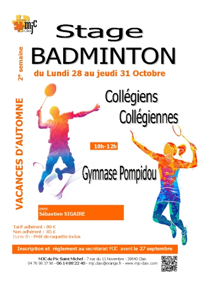 Stage Badminton Collégiens 2ème semaine vac. d&#039;automne