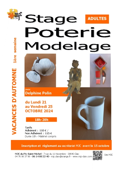 Stage Poterie &amp; Modelage adulte 1ère semaine des vacances d&#039;automne